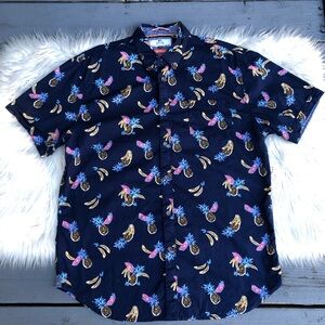 MBX Premium Goods Fruit Prints Vacation 100% Cotton Navy Mens Shirt size XL